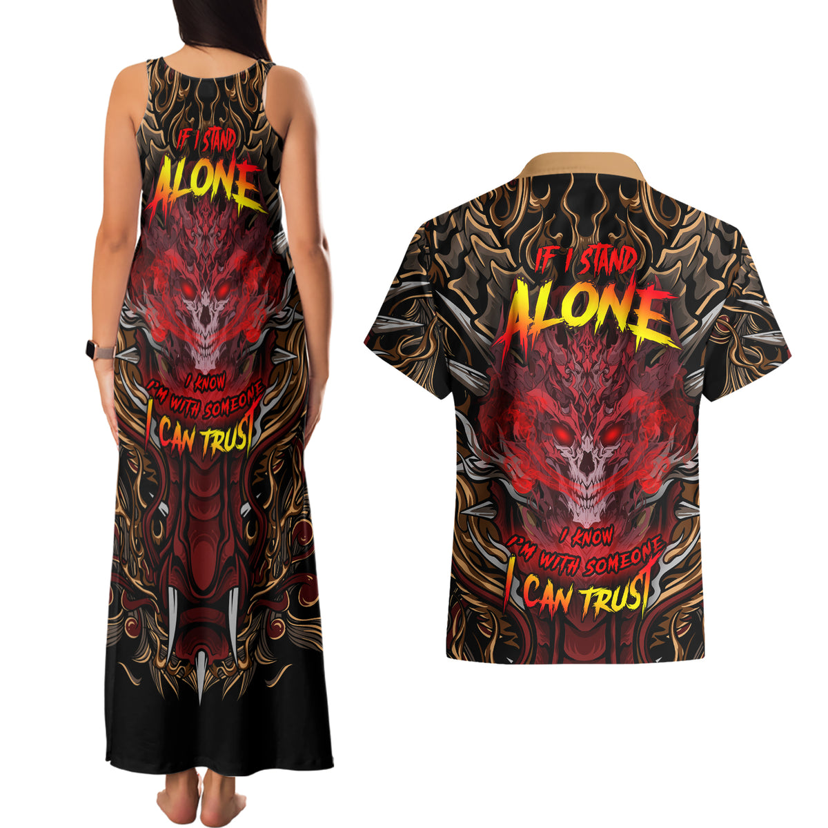 If I Stand Alone I Know I'm With Someone I Can Trust Couples Matching Tank Maxi Dress and Hawaiian Shirt - Wonder Print Shop