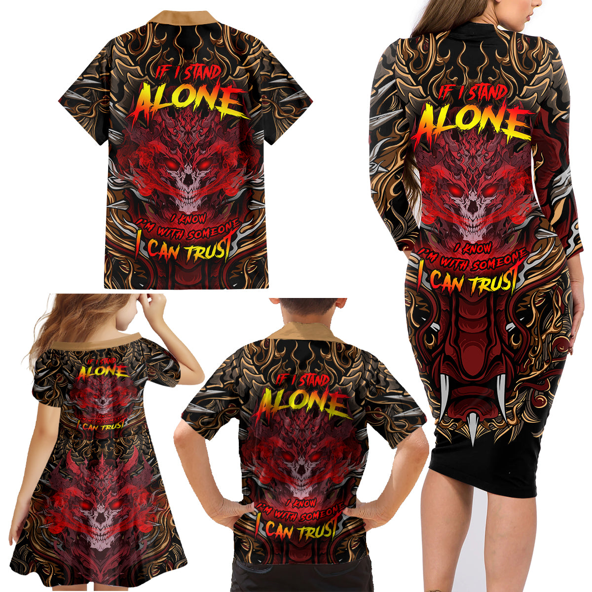 If I Stand Alone I Know I'm With Someone I Can Trust Family Matching Long Sleeve Bodycon Dress and Hawaiian Shirt - Wonder Print Shop
