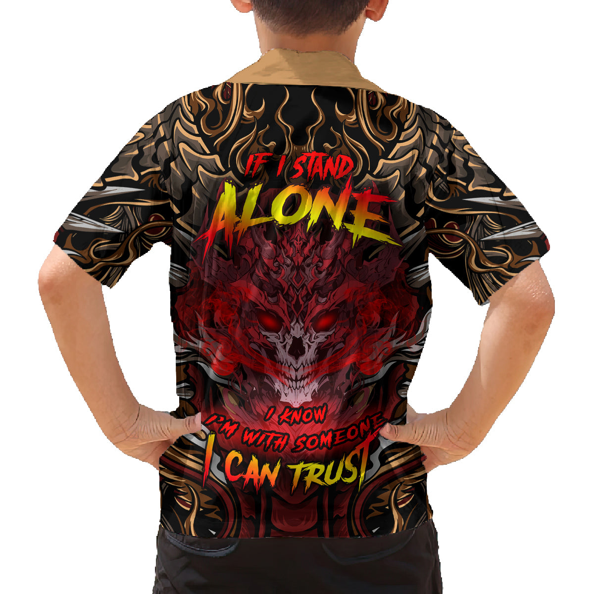 If I Stand Alone I Know I'm With Someone I Can Trust Family Matching Off Shoulder Long Sleeve Dress and Hawaiian Shirt - Wonder Print Shop
