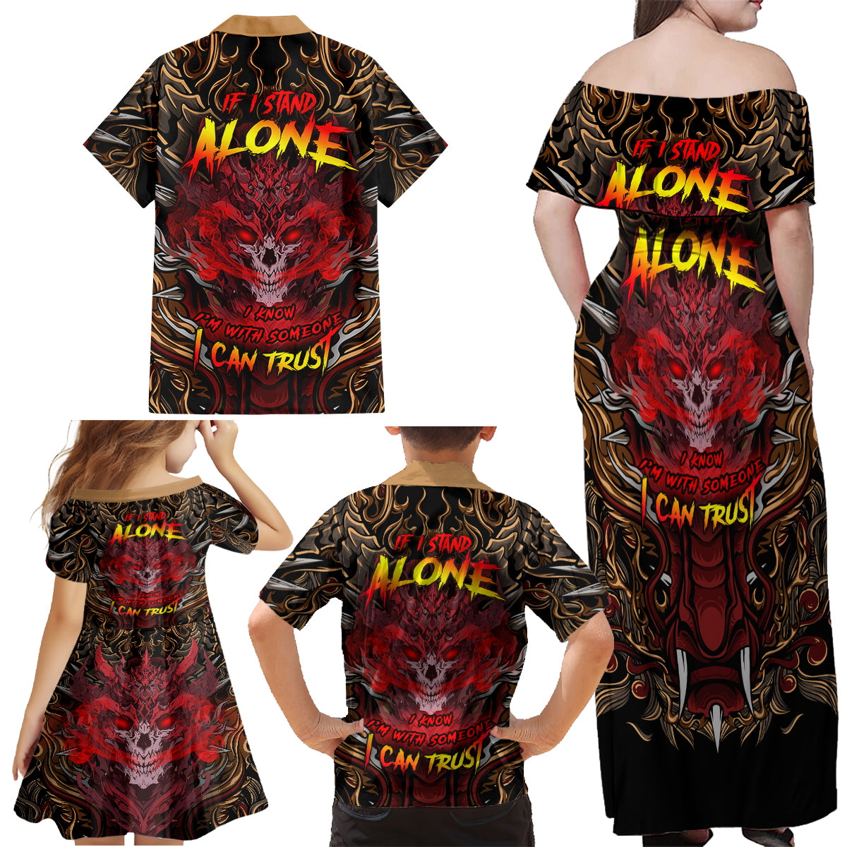 If I Stand Alone I Know I'm With Someone I Can Trust Family Matching Off Shoulder Maxi Dress and Hawaiian Shirt - Wonder Print Shop