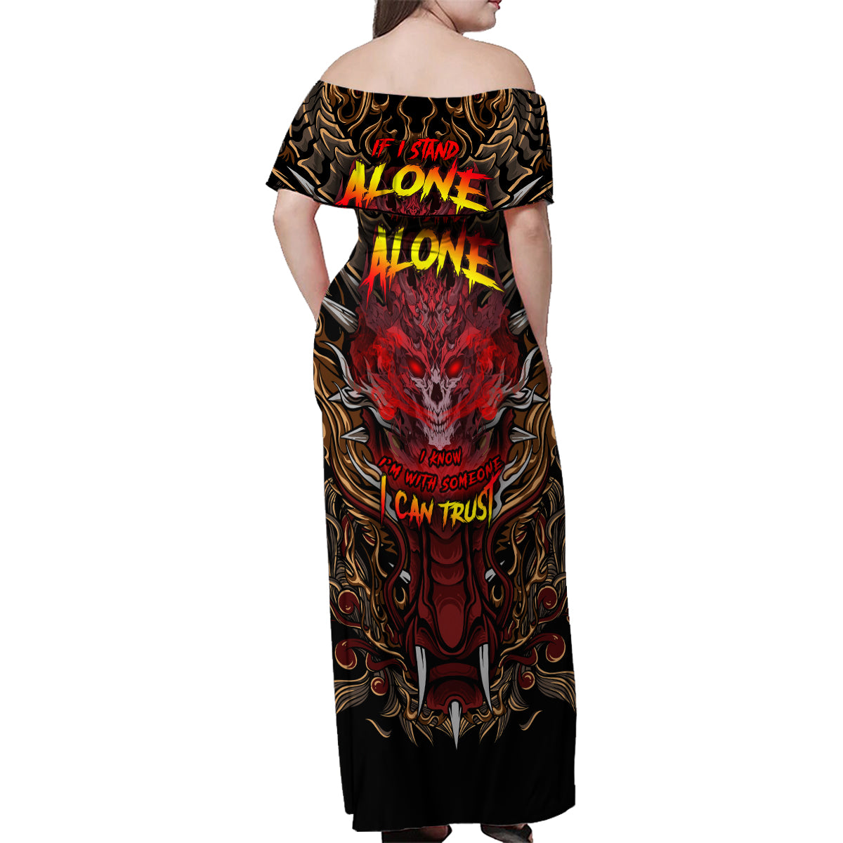 If I Stand Alone I Know I'm With Someone I Can Trust Family Matching Off Shoulder Maxi Dress and Hawaiian Shirt - Wonder Print Shop