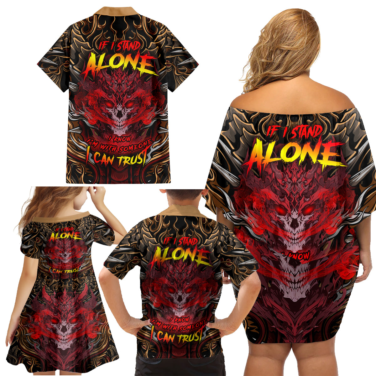 If I Stand Alone I Know I'm With Someone I Can Trust Family Matching Off Shoulder Short Dress and Hawaiian Shirt - Wonder Print Shop