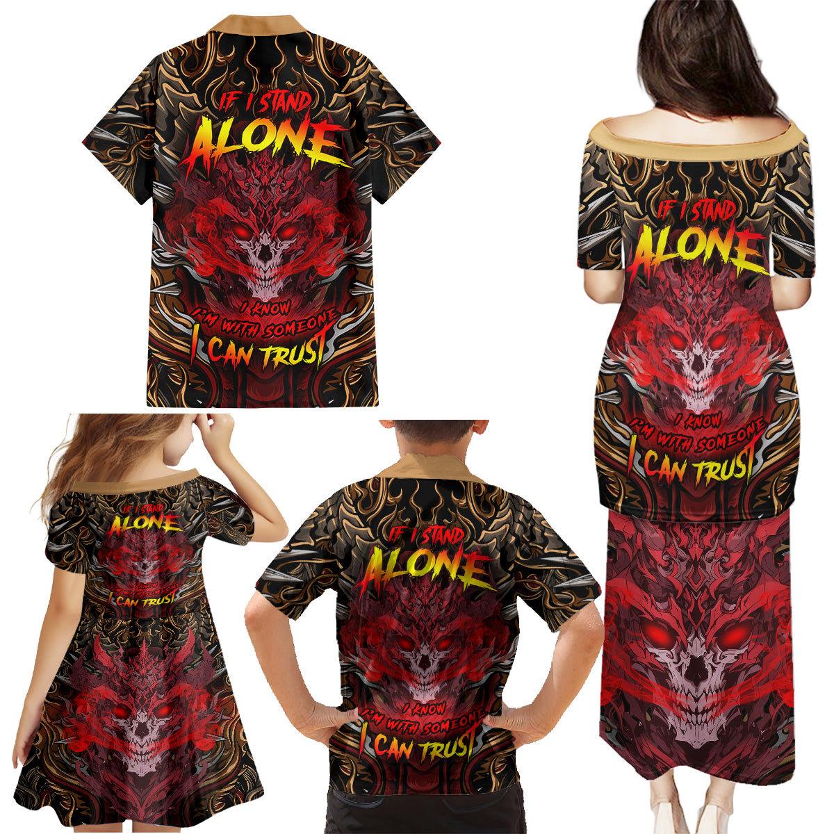 If I Stand Alone I Know I'm With Someone I Can Trust Family Matching Puletasi Dress and Hawaiian Shirt - Wonder Print Shop