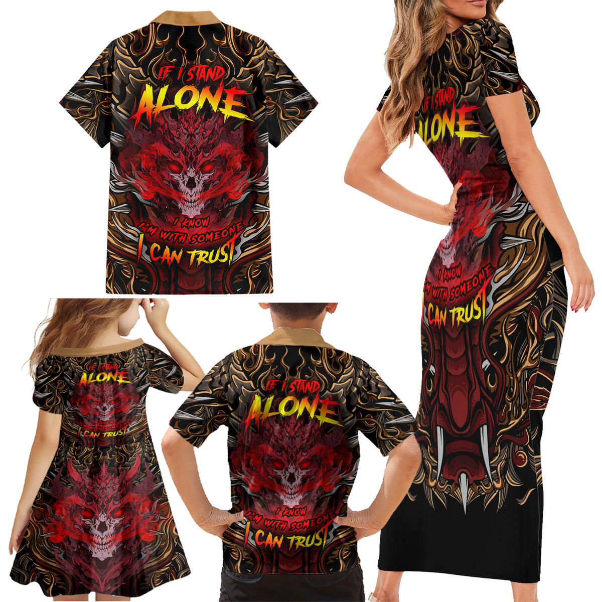 If I Stand Alone I Know I'm With Someone I Can Trust Family Matching Short Sleeve Bodycon Dress and Hawaiian Shirt - Wonder Print Shop