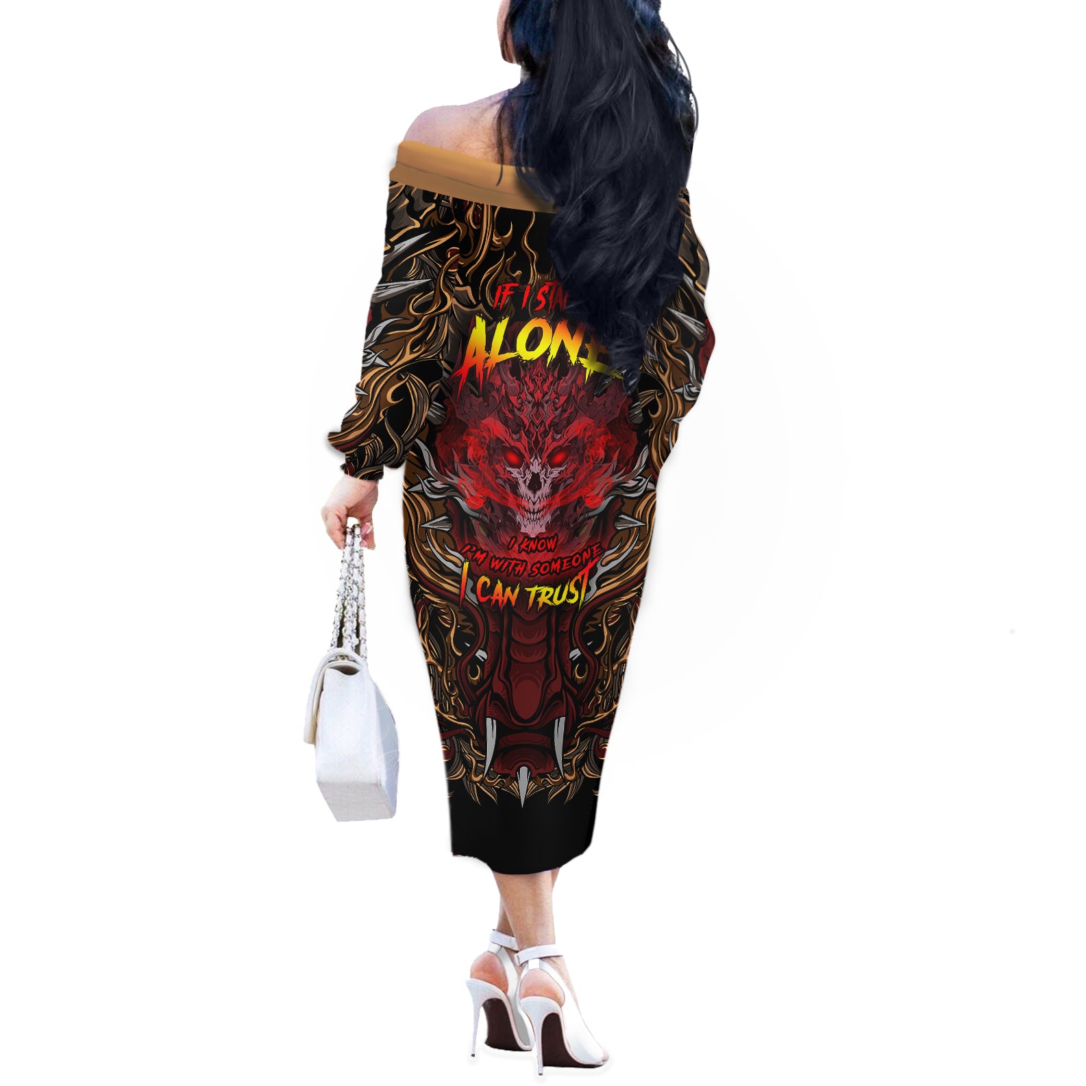 If I Stand Alone I Know I'm With Someone I Can Trust Off The Shoulder Long Sleeve Dress - Wonder Print Shop