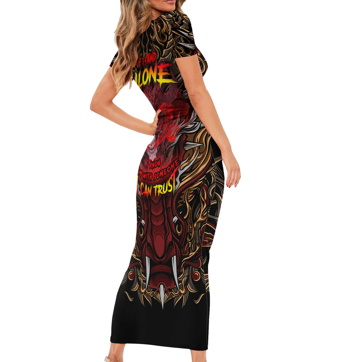 If I Stand Alone I Know I'm With Someone I Can Trust Short Sleeve Bodycon Dress - Wonder Print Shop
