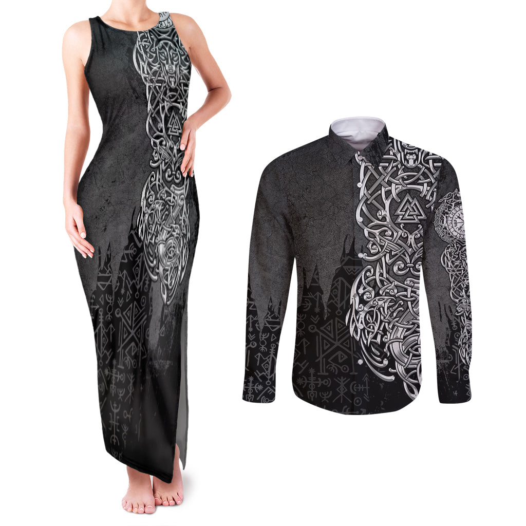 Viking Skoll and Hati Couples Matching Tank Maxi Dress and Long Sleeve Button Shirts Chasing Eternity - Wonder Print Shop