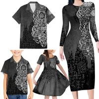Viking Skoll and Hati Family Matching Long Sleeve Bodycon Dress and Hawaiian Shirt Chasing Eternity - Wonder Print Shop