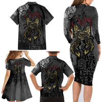 Viking Skoll and Hati Family Matching Long Sleeve Bodycon Dress and Hawaiian Shirt Chasing Eternity - Wonder Print Shop