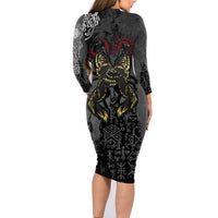 Viking Skoll and Hati Family Matching Long Sleeve Bodycon Dress and Hawaiian Shirt Chasing Eternity - Wonder Print Shop