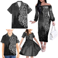 Viking Skoll and Hati Family Matching Off Shoulder Long Sleeve Dress and Hawaiian Shirt Chasing Eternity - Wonder Print Shop