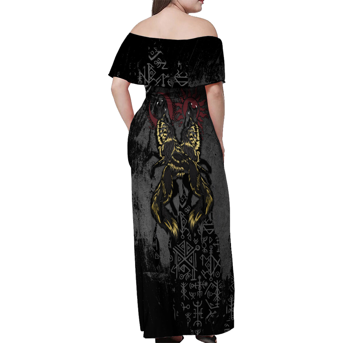 Viking Skoll and Hati Family Matching Off Shoulder Maxi Dress and Hawaiian Shirt Chasing Eternity - Wonder Print Shop