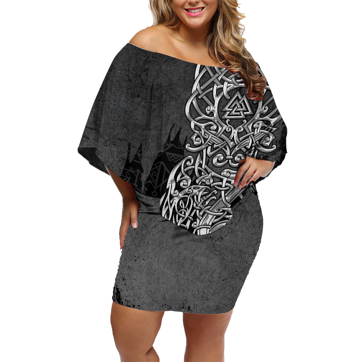 Viking Skoll and Hati Family Matching Off Shoulder Short Dress and Hawaiian Shirt Chasing Eternity - Wonder Print Shop