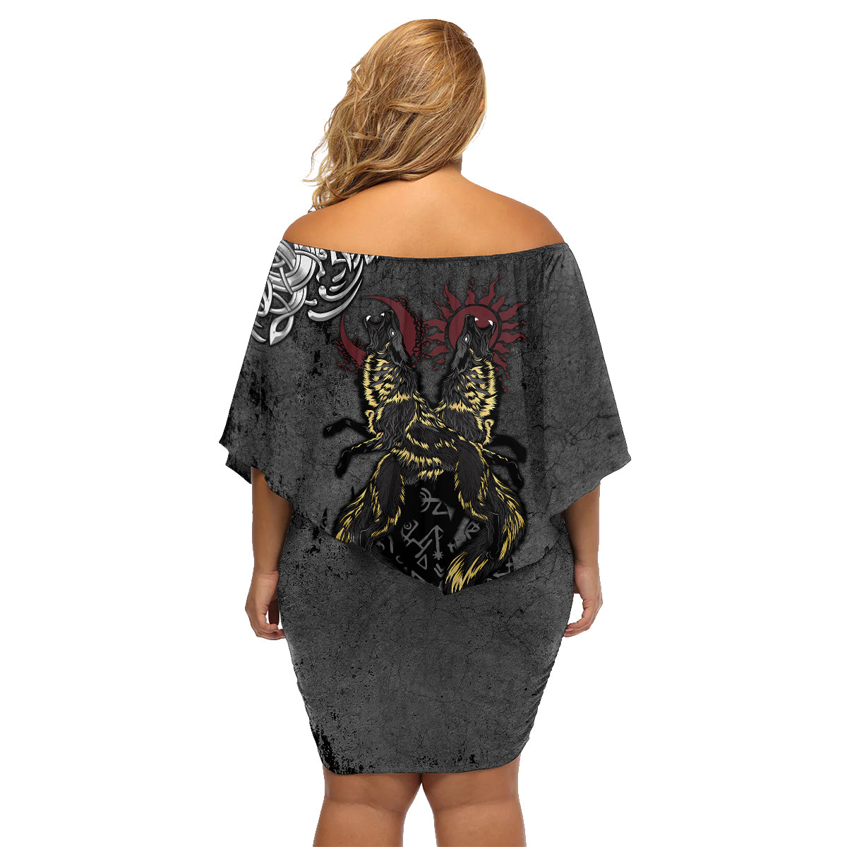 Viking Skoll and Hati Family Matching Off Shoulder Short Dress and Hawaiian Shirt Chasing Eternity - Wonder Print Shop