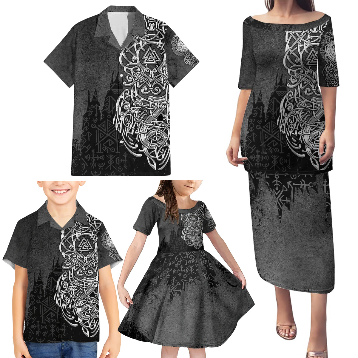 Viking Skoll and Hati Family Matching Puletasi Dress and Hawaiian Shirt Chasing Eternity - Wonder Print Shop