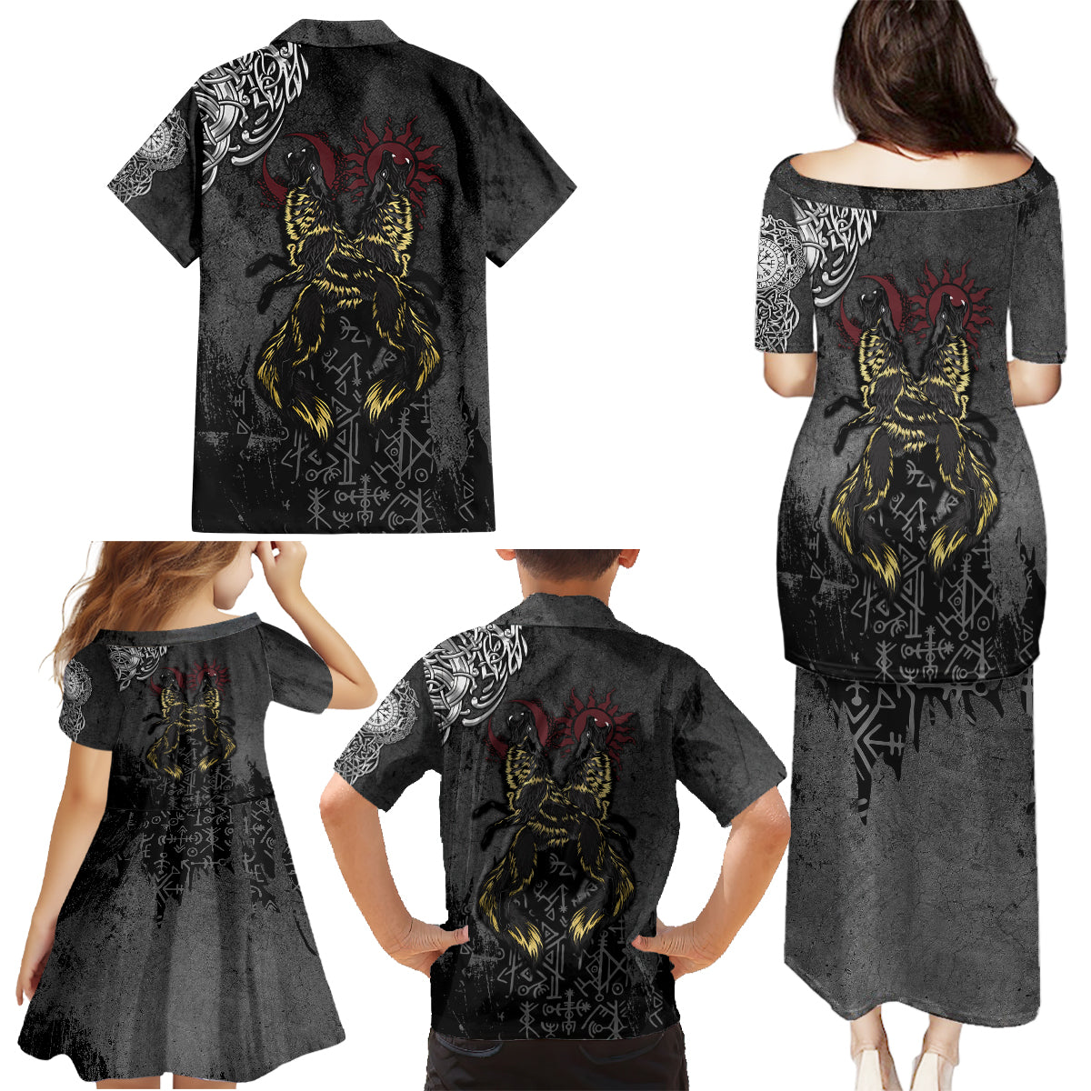Viking Skoll and Hati Family Matching Puletasi Dress and Hawaiian Shirt Chasing Eternity - Wonder Print Shop