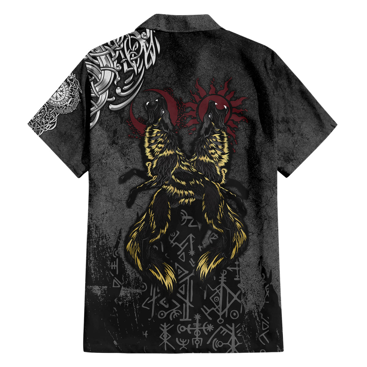 Viking Skoll and Hati Family Matching Short Sleeve Bodycon Dress and Hawaiian Shirt Chasing Eternity - Wonder Print Shop