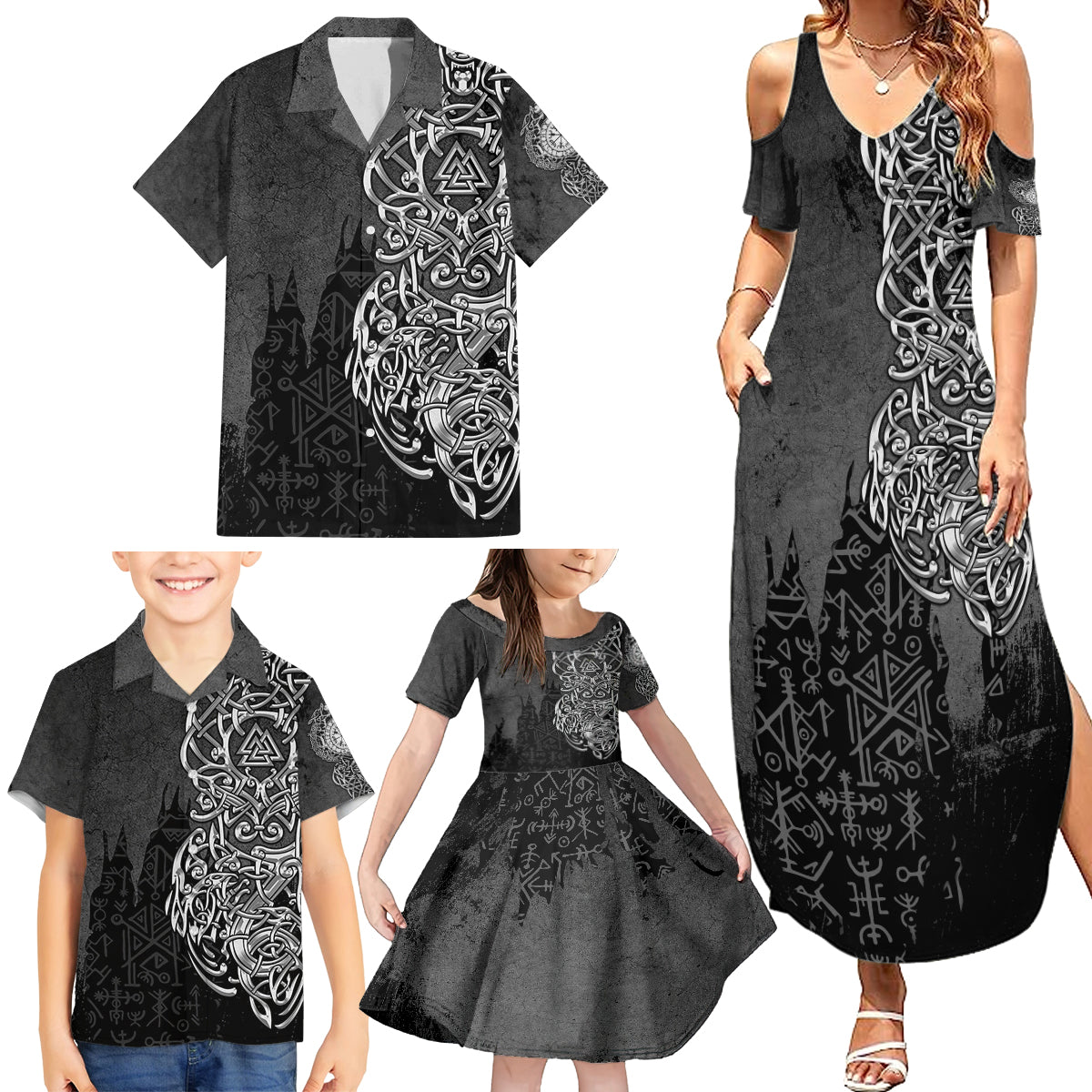 Viking Skoll and Hati Family Matching Summer Maxi Dress and Hawaiian Shirt Chasing Eternity - Wonder Print Shop