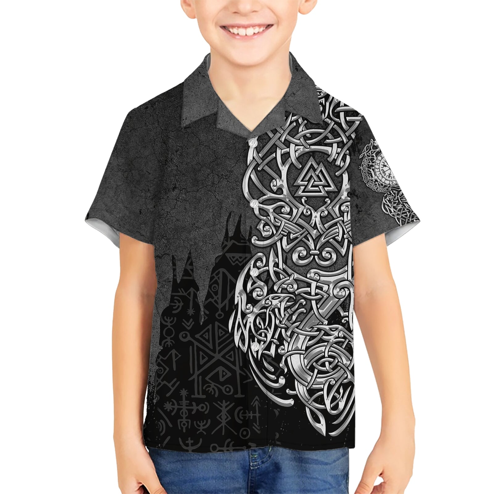 Viking Skoll and Hati Kid Hawaiian Shirt Chasing Eternity - Wonder Print Shop