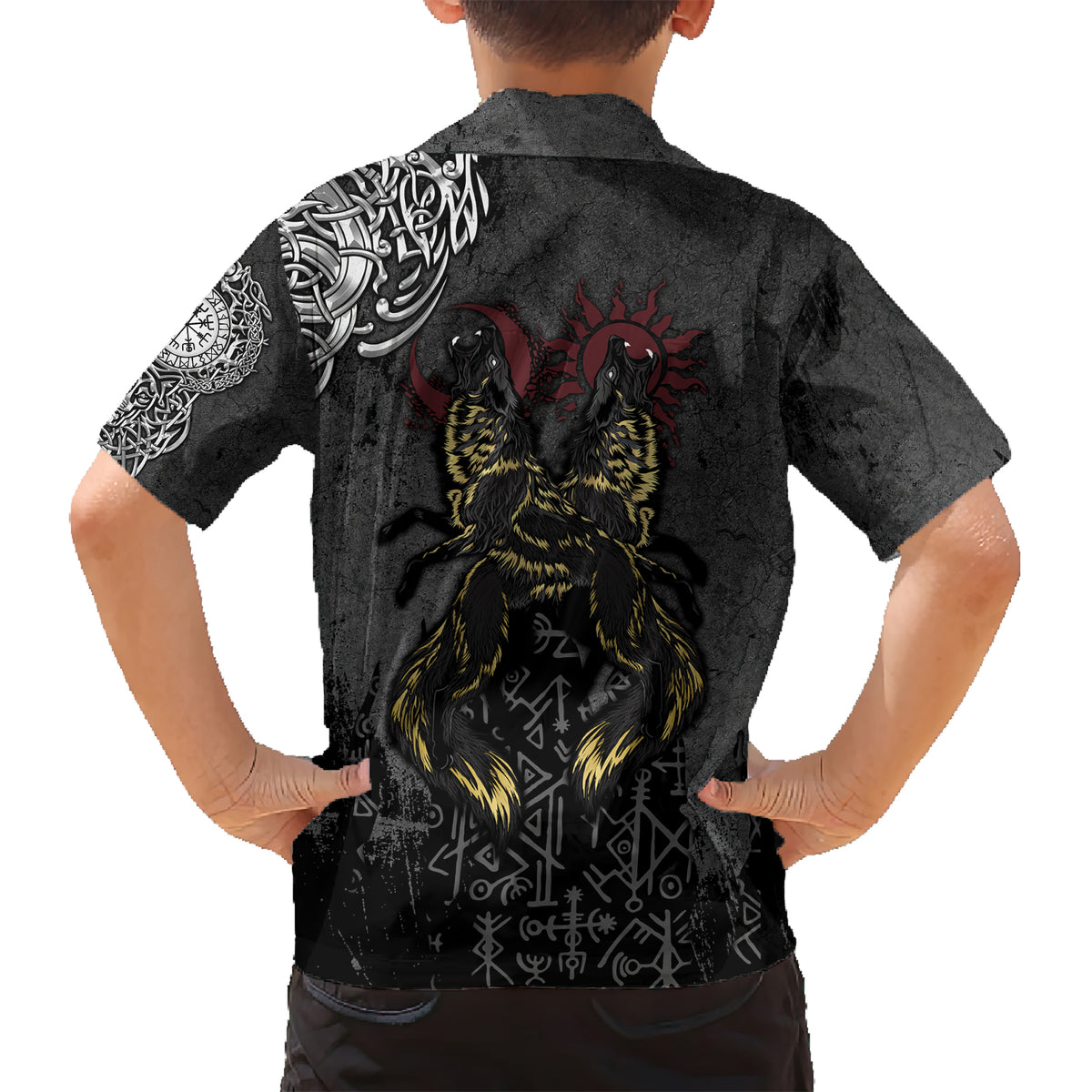 Viking Skoll and Hati Kid Hawaiian Shirt Chasing Eternity - Wonder Print Shop