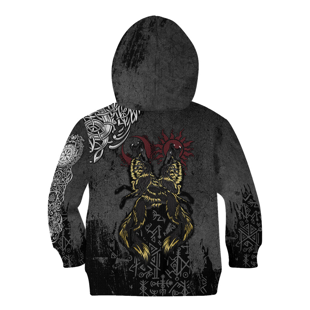 Viking Skoll and Hati Kid Hoodie Chasing Eternity - Wonder Print Shop