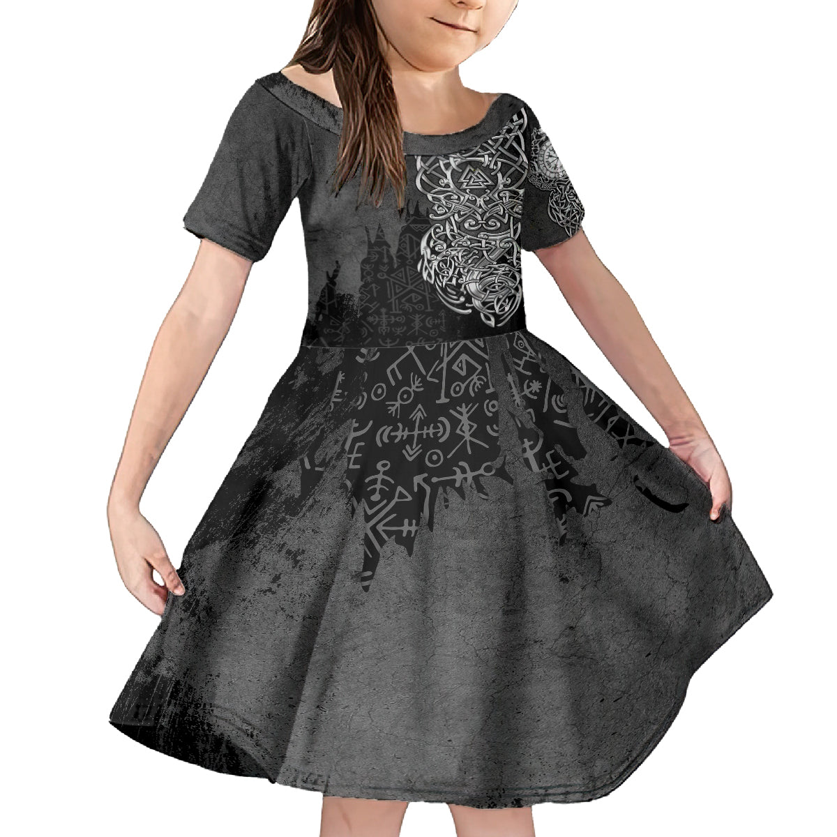 Viking Skoll and Hati Kid Short Sleeve Dress Chasing Eternity - Wonder Print Shop