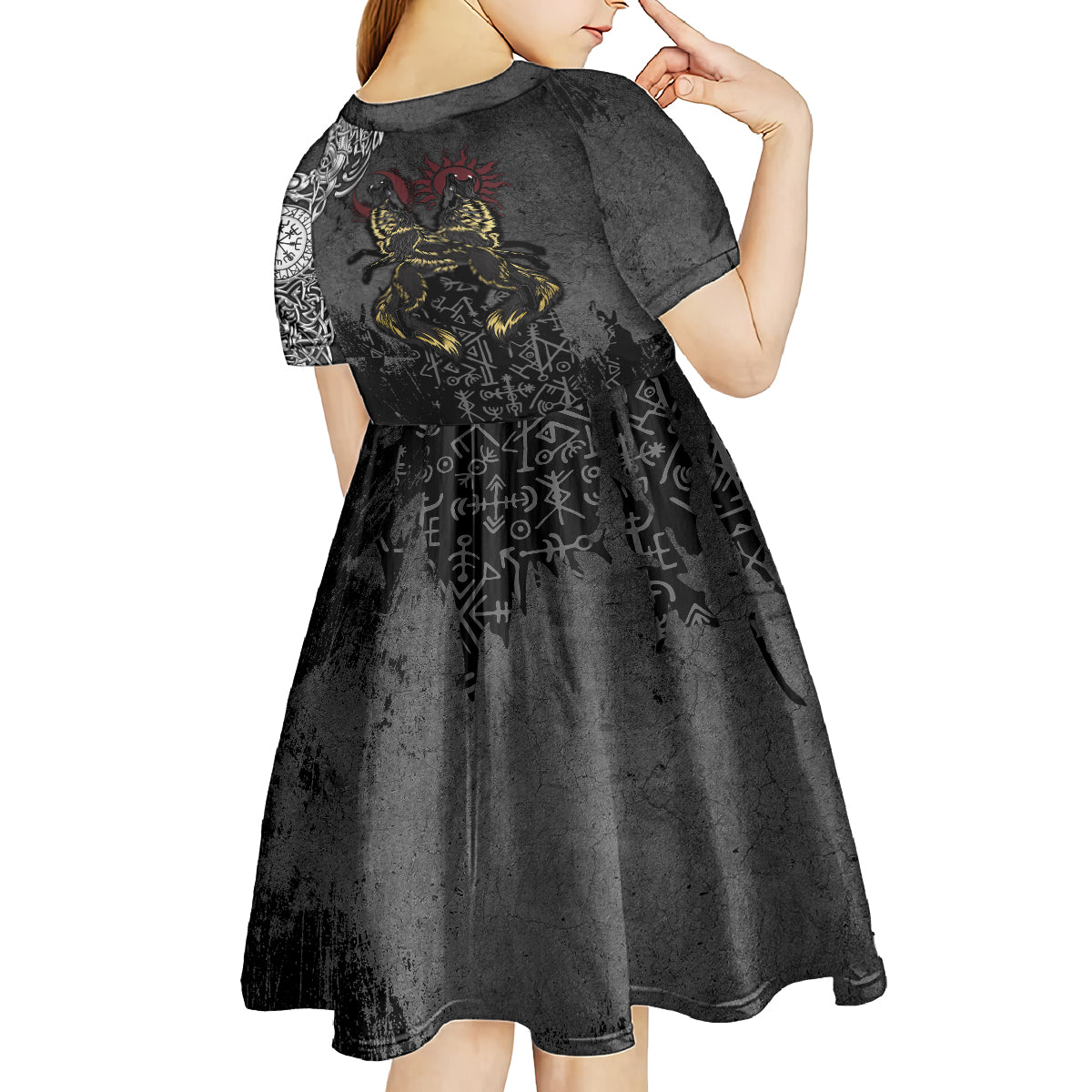 Viking Skoll and Hati Kid Short Sleeve Dress Chasing Eternity - Wonder Print Shop