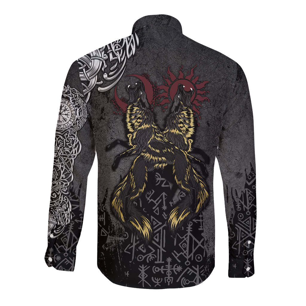 Viking Skoll and Hati Long Sleeve Button Shirt Chasing Eternity - Wonder Print Shop