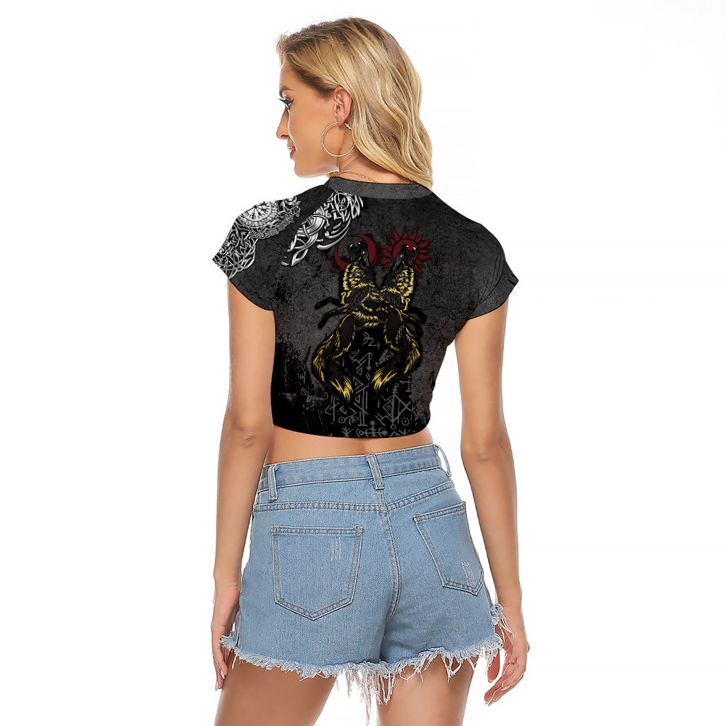 Viking Skoll and Hati Raglan Cropped T Shirt Chasing Eternity - Wonder Print Shop