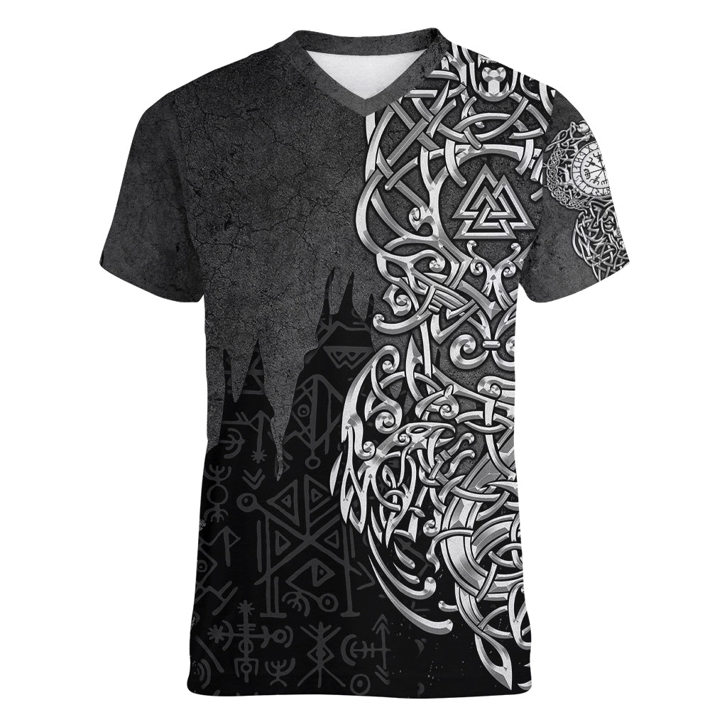 Viking Skoll and Hati Women V Neck T Shirt Chasing Eternity - Wonder Print Shop
