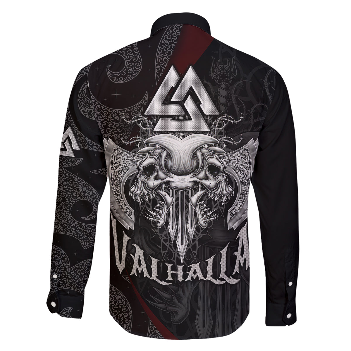 Viking Valhalla Family Matching Long Sleeve Bodycon Dress and Hawaiian Shirt Skull And Axe - Wonder Print Shop