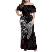 Viking Valhalla Family Matching Off Shoulder Maxi Dress and Hawaiian Shirt Skull And Axe - Wonder Print Shop