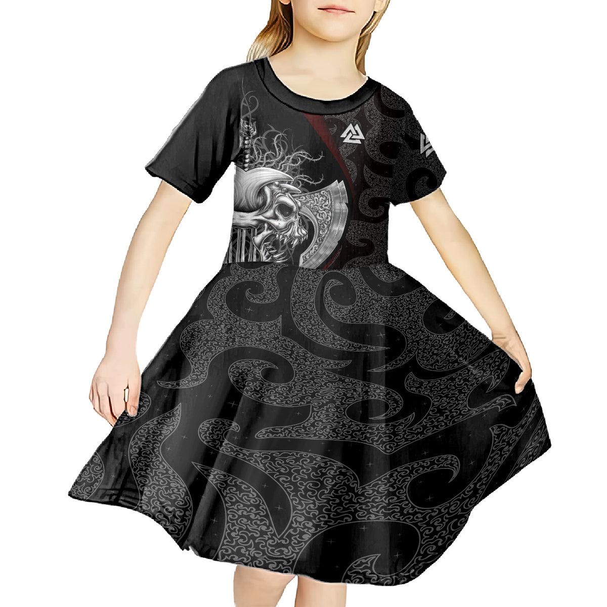 Viking Valhalla Kid Short Sleeve Dress Skull And Axe - Wonder Print Shop