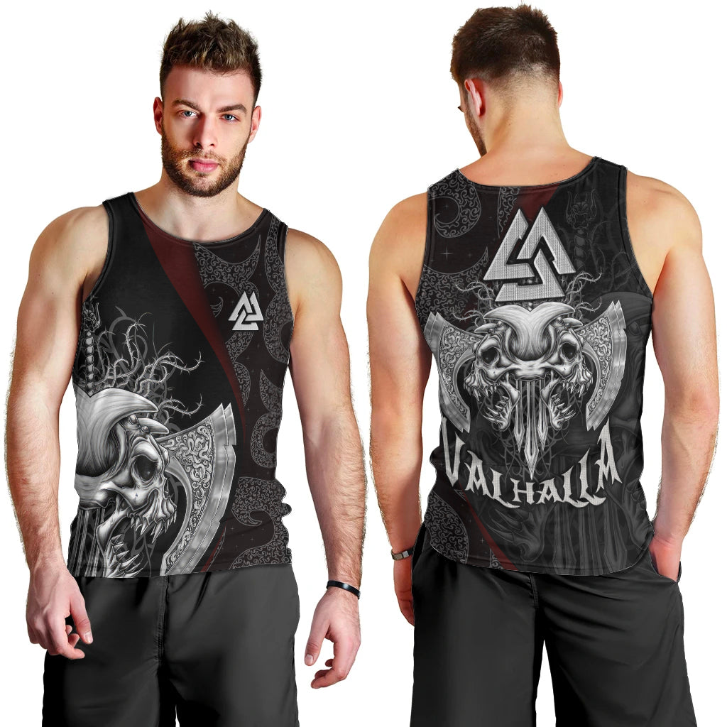 Viking Valhalla Men Tank Top Skull And Axe - Wonder Print Shop