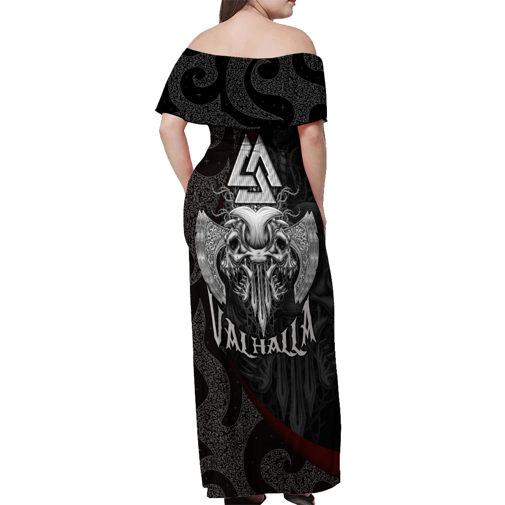 Viking Valhalla Off Shoulder Maxi Dress Skull And Axe - Wonder Print Shop