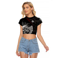 Viking Valhalla Raglan Cropped T Shirt Skull And Axe - Wonder Print Shop