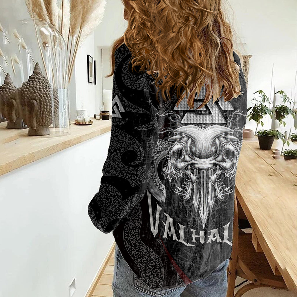 Viking Valhalla Women Casual Shirt Skull And Axe - Wonder Print Shop