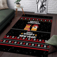 Meowy Christmas Woofy New Year Area Rug with Cat and Dog in Winter Hats and Festive Pattern Design - Wonder Print Shop