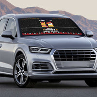 Meowy Christmas Woofy New Year Auto Sun Shade with Cat and Dog in Winter Hats and Festive Pattern Design - Wonder Print Shop