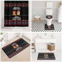 Meowy Christmas Woofy New Year Bathroom Set with Cat and Dog in Winter Hats and Festive Pattern Design - Wonder Print Shop