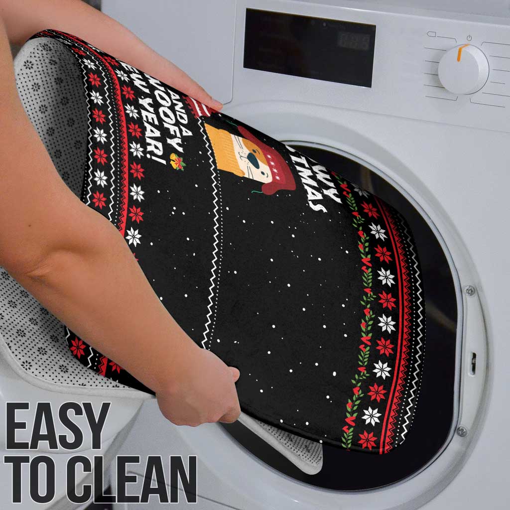 Meowy Christmas Woofy New Year Bathroom Set with Cat and Dog in Winter Hats and Festive Pattern Design - Wonder Print Shop