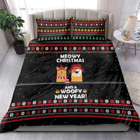 Meowy Christmas Woofy New Year Bedding Set with Cat and Dog in Winter Hats and Festive Pattern Design - Wonder Print Shop