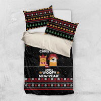 Meowy Christmas Woofy New Year Bedding Set with Cat and Dog in Winter Hats and Festive Pattern Design - Wonder Print Shop