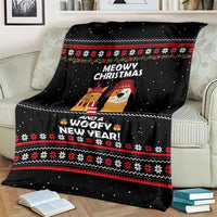 Meowy Christmas Woofy New Year Blanket with Cat and Dog in Winter Hats and Festive Pattern Design - Wonder Print Shop