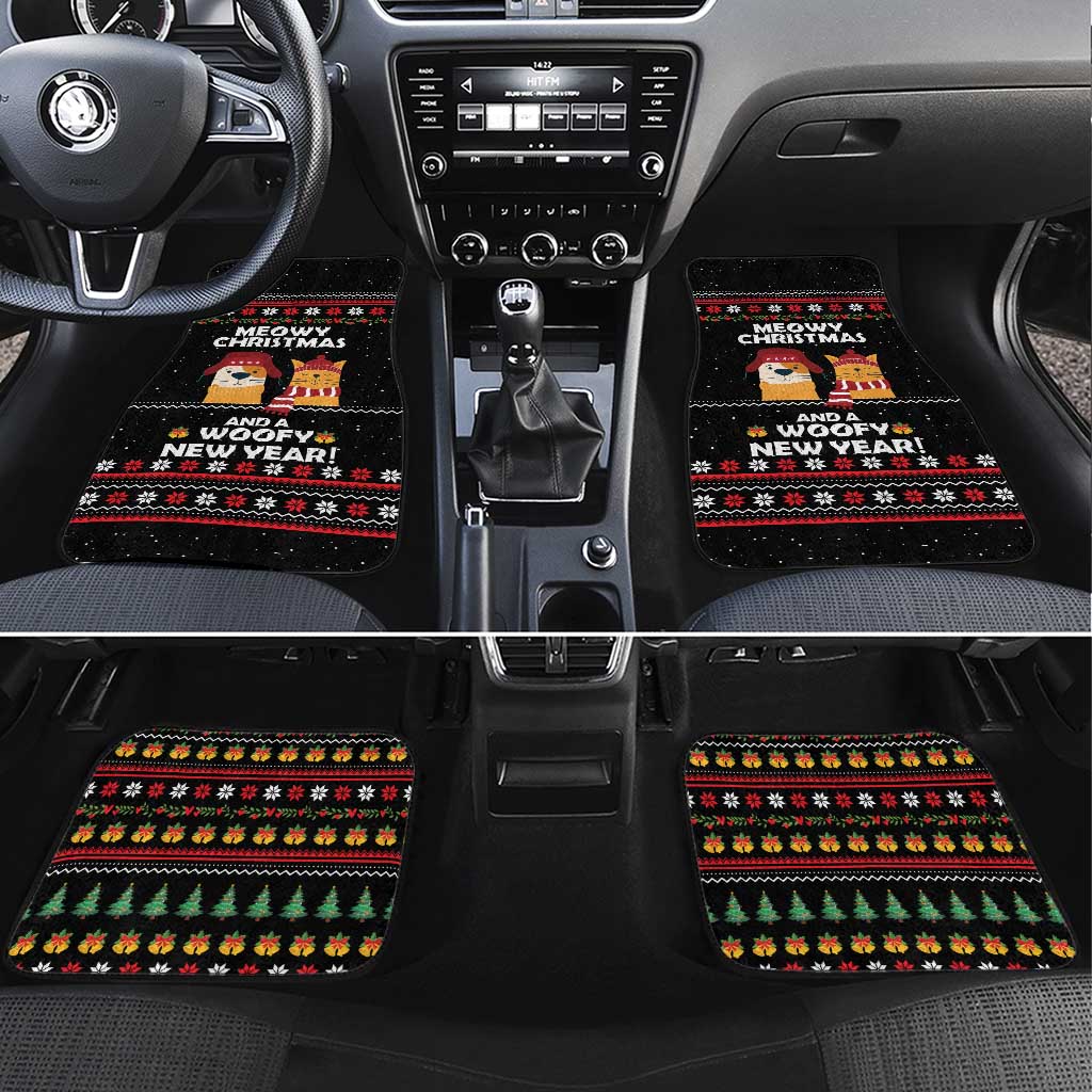 Meowy Christmas Woofy New Year Car Mats with Cat and Dog in Winter Hats and Festive Pattern Design - Wonder Print Shop