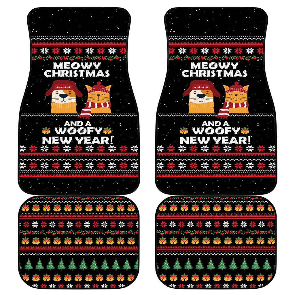 Meowy Christmas Woofy New Year Car Mats with Cat and Dog in Winter Hats and Festive Pattern Design - Wonder Print Shop