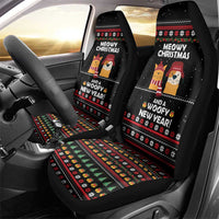Meowy Christmas Woofy New Year Car Seat Cover with Cat and Dog in Winter Hats and Festive Pattern Design - Wonder Print Shop