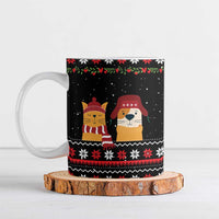 Meowy Christmas Woofy New Year Ceramic Mug with Cat and Dog in Winter Hats and Festive Pattern Design - Wonder Print Shop