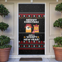 Meowy Christmas Woofy New Year Door Cover with Cat and Dog in Winter Hats and Festive Pattern Design - Wonder Print Shop