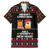 Meowy Christmas Woofy New Year Family Matching Mermaid Dress and Hawaiian Shirt with Cat and Dog in Winter Hats and Festive Pattern Design - Wonder Print Shop